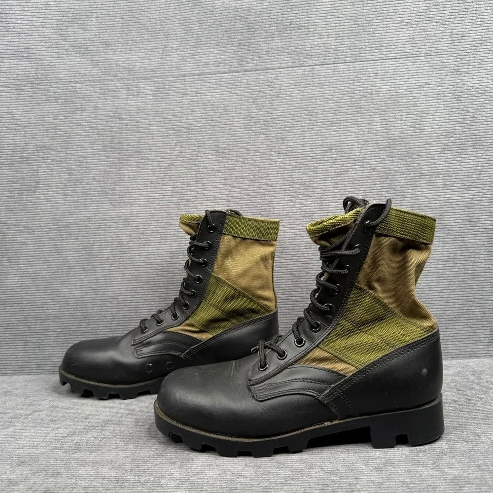 Military Jungle Boots Y2K Black Leather Olive Tactical Combat 7R‎ Made in USA